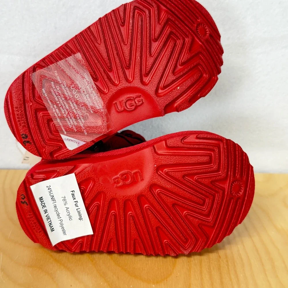 NEW Kids Red‎ Suede UGG Boots with Faux Fur Lining and Lace Up Front